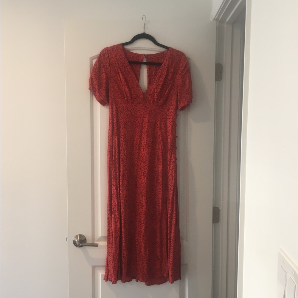 Free People red patterned midi dress.